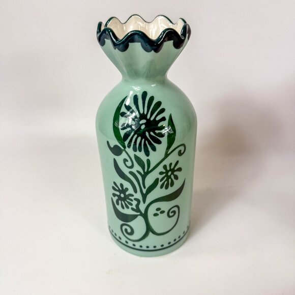 Anthropologie Ceramic Floral Ruffle Top Vase 10" Mint Green - Picture 2 of 8
